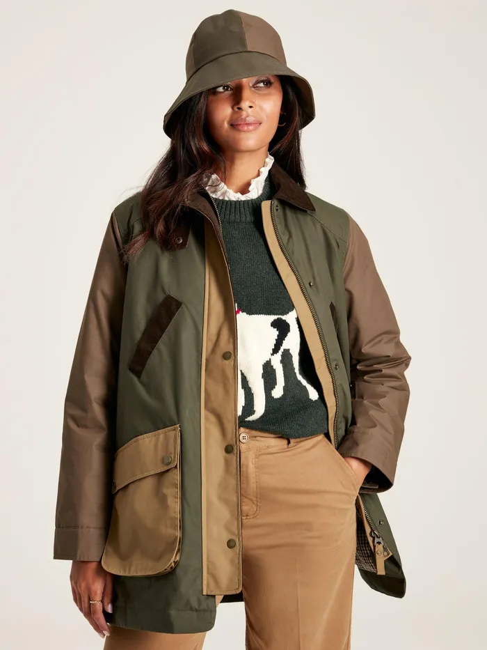 Joules Banbury 8211 BrownKhaki Showerproof Quilted Wax Jacket Women Raincoats