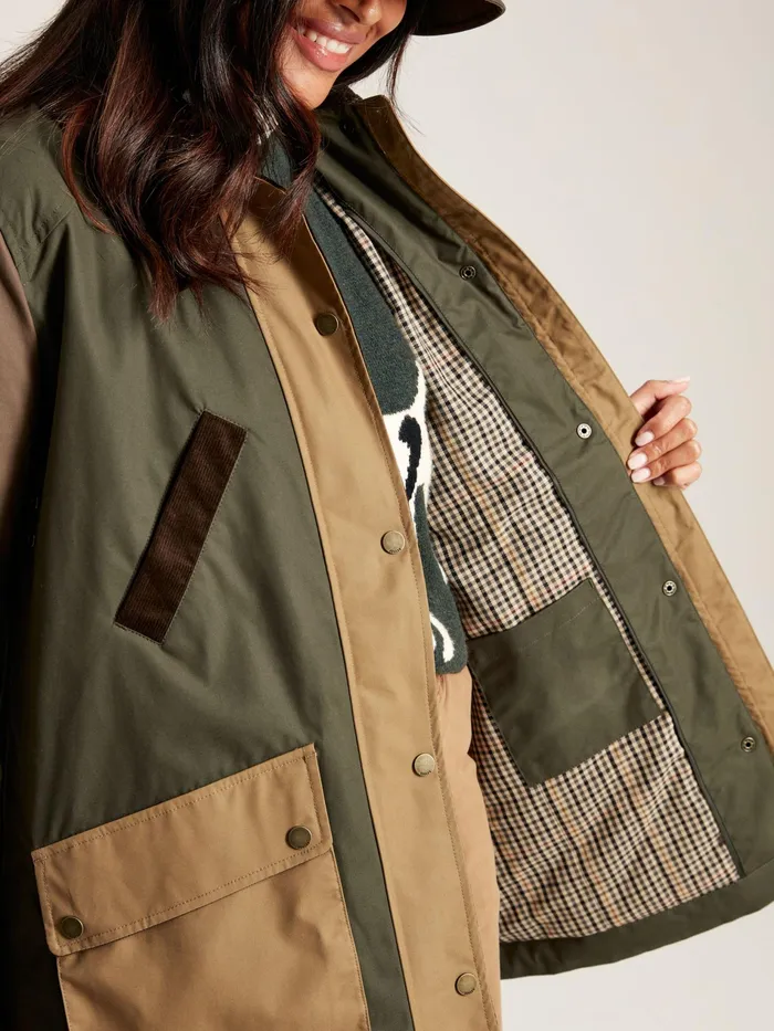 Joules Banbury 8211 BrownKhaki Showerproof Quilted Wax Jacket Women Raincoats