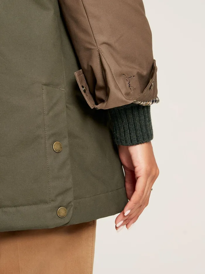 Joules Banbury 8211 BrownKhaki Showerproof Quilted Wax Jacket Women Raincoats