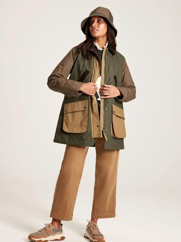 Joules Banbury 8211 BrownKhaki Showerproof Quilted Wax Jacket Women Raincoats
