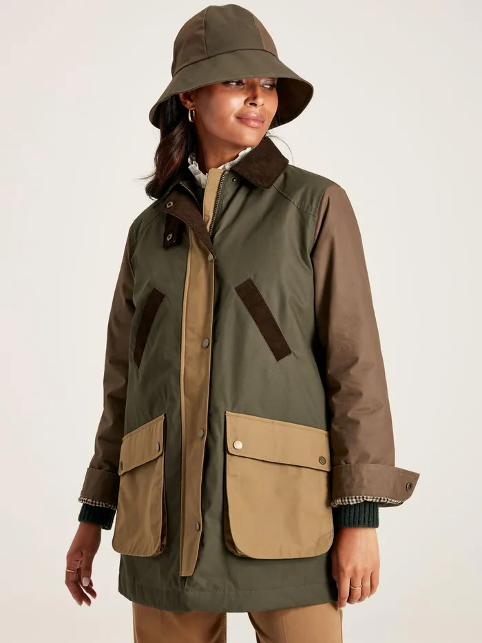 Joules Banbury 8211 BrownKhaki Showerproof Quilted Wax Jacket Women Raincoats