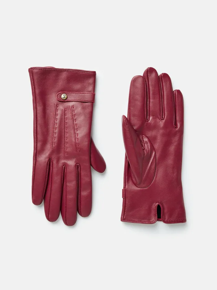 Joules Berry Red Leather Gloves Women Gloves