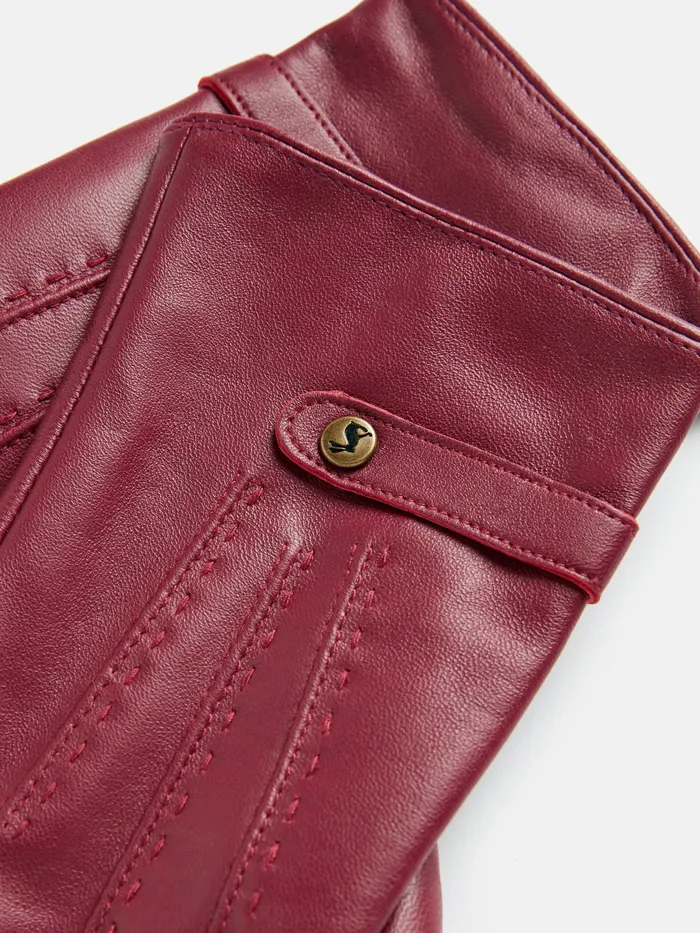 Joules Berry Red Leather Gloves Women Gloves