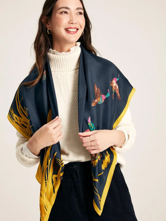 Joules Bloomfield 8211 Blue Large Square Silk Scarf Women Scarves