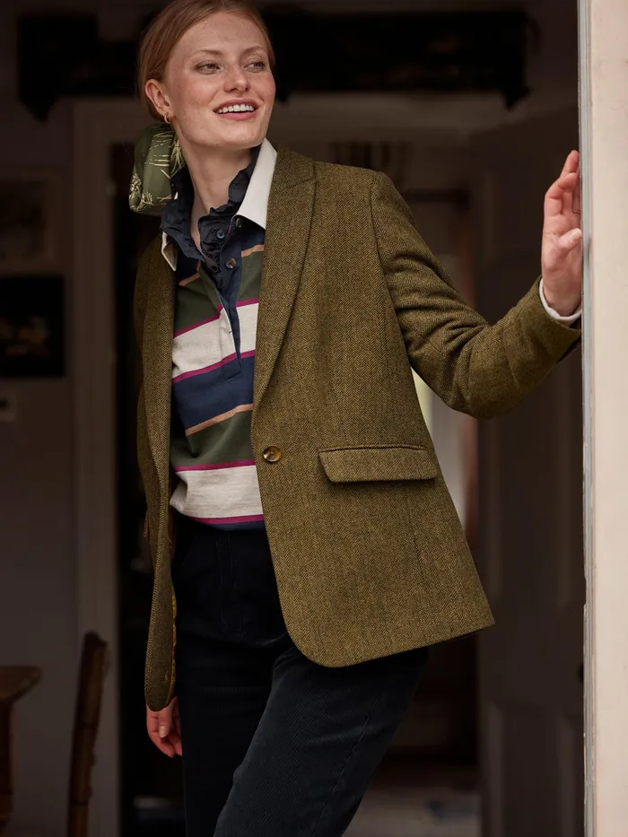Joules Bramble 8211 Brown Tweed Blazer Women Coats and Jackets