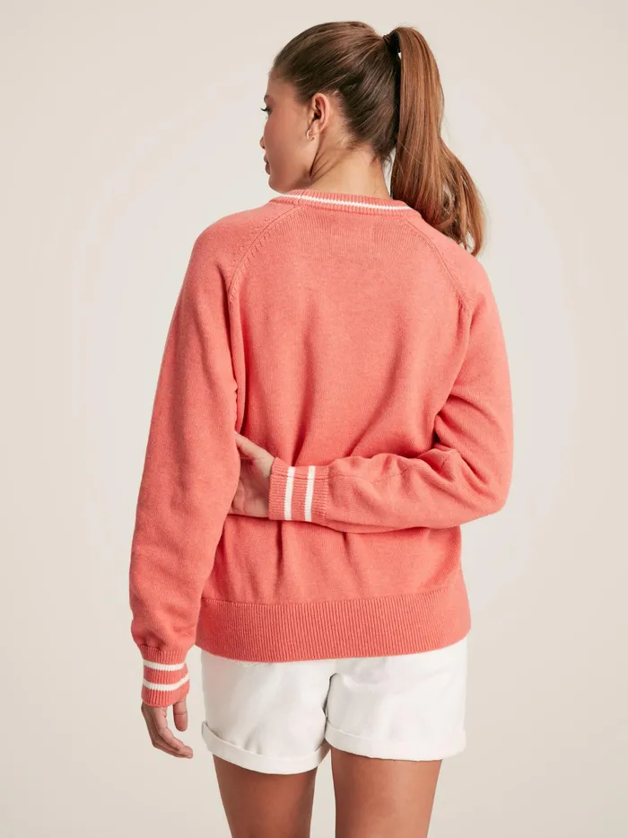 Joules Break Point 8211 Coral Knitted Tennis Slogan Jumper Women Knitwear