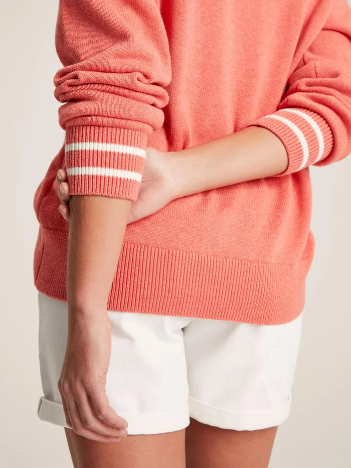 Joules Break Point 8211 Coral Knitted Tennis Slogan Jumper Women Knitwear