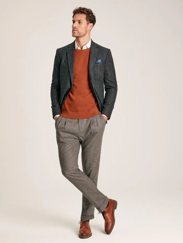 Joules Charcoal Grey Windowpane Check Wool Rich Blazer Men Coats and Jackets