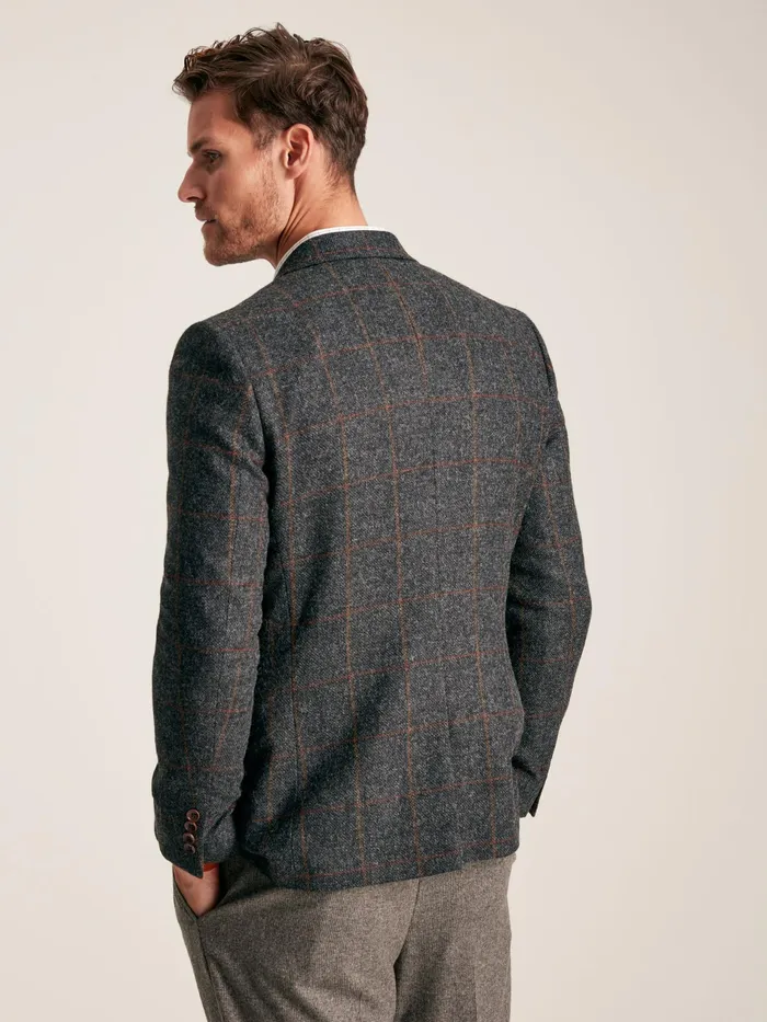 Joules Charcoal Grey Windowpane Check Wool Rich Blazer Men Coats and Jackets