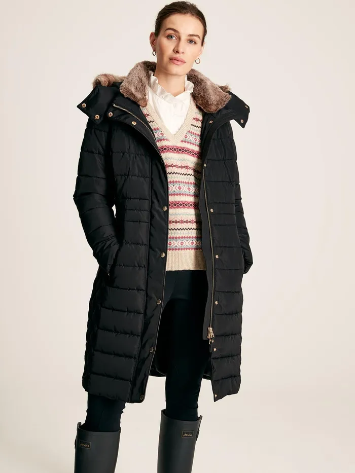 Joules Charlington 8211 Black Showerproof Longline Padded Coat Women Coats and Jackets Joules Charlington 8211 Black Showerproof Longline Padded Coat Women Coats and Jackets