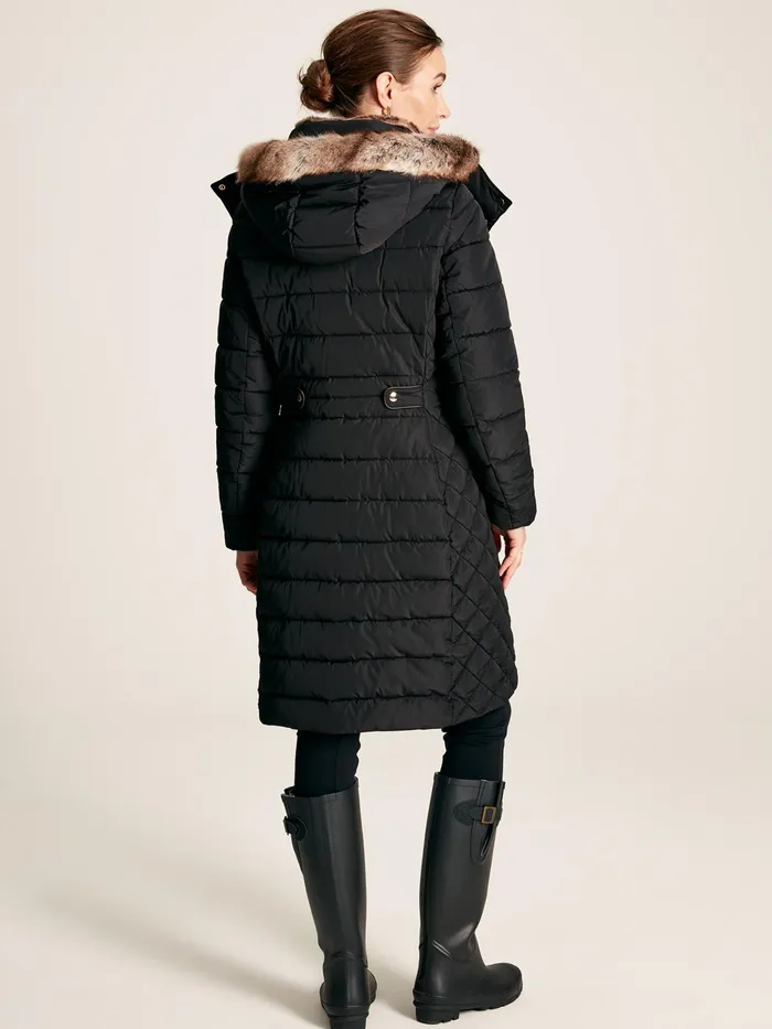 Joules Charlington 8211 Black Showerproof Longline Padded Coat Women Coats and Jackets