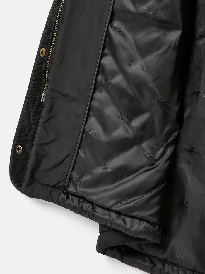 Joules Chatsworth 8211 Black Showerproof Long Diamond Quilted Gilet With Hood Women Coats and Jackets