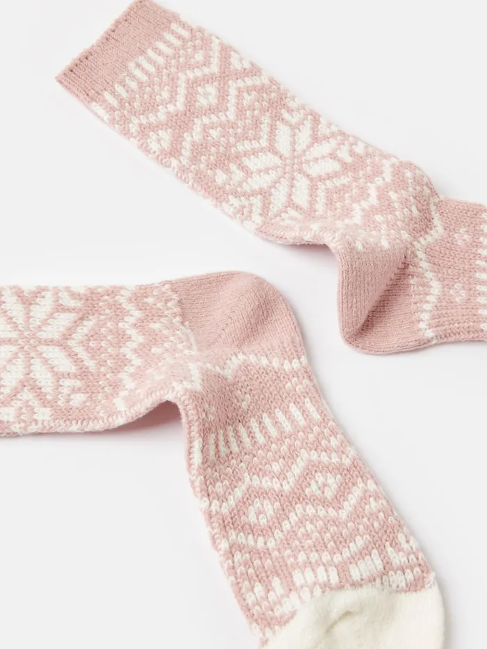 Joules Cosy 8211 Pink Fair Isle Socks Women Socks and Tights
