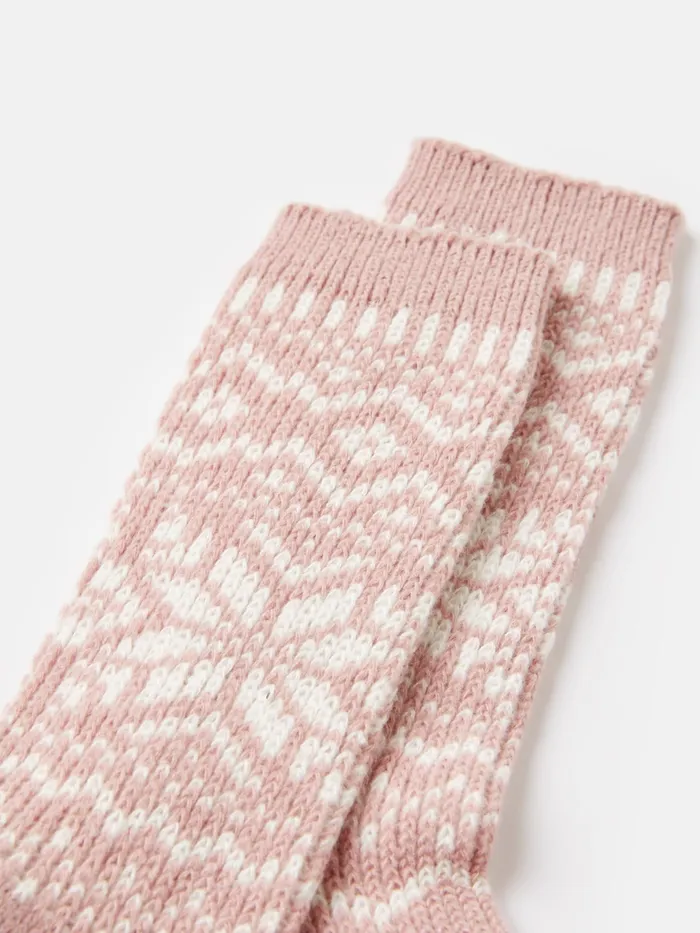 Joules Cosy 8211 Pink Fair Isle Socks Women Socks and Tights
