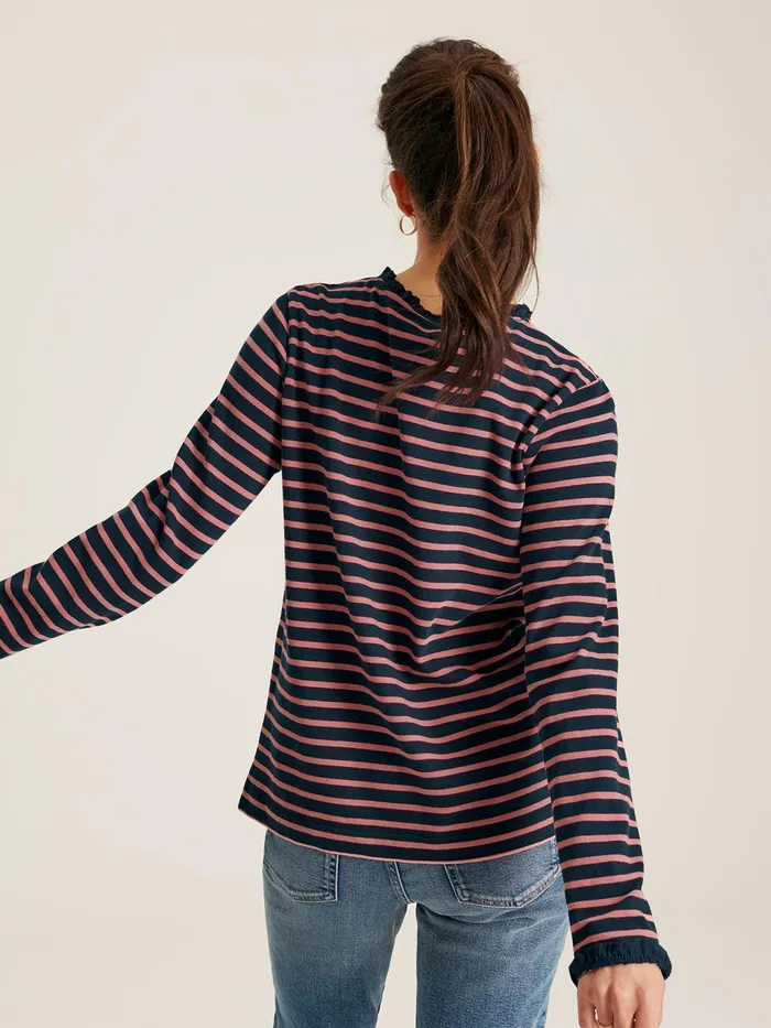 Joules Daisy 8211 Navy Pink Long Sleeve Top With Frill Women Tops
