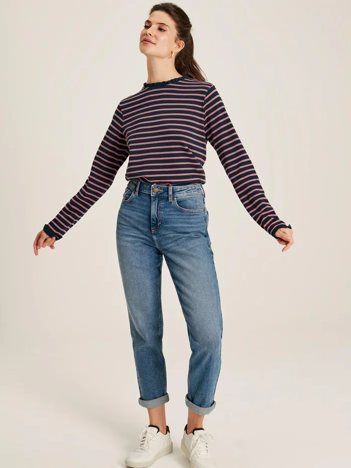 Joules Daisy 8211 Navy Pink Long Sleeve Top With Frill Women Tops