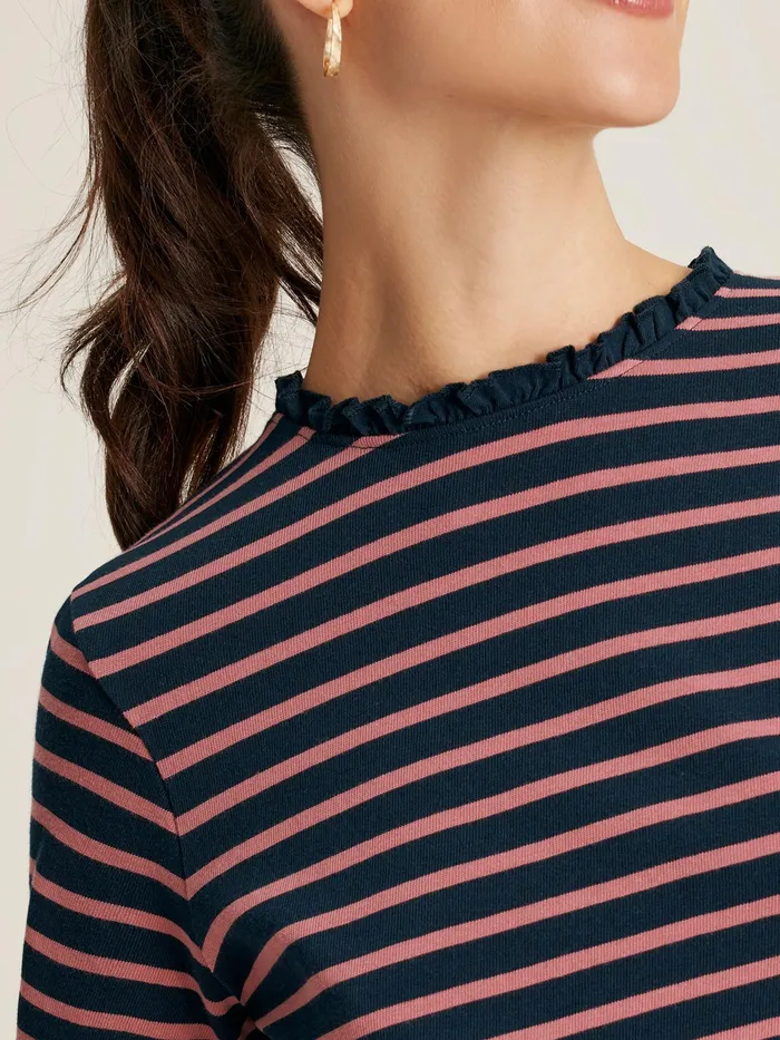 Joules Daisy 8211 Navy Pink Long Sleeve Top With Frill Women Tops