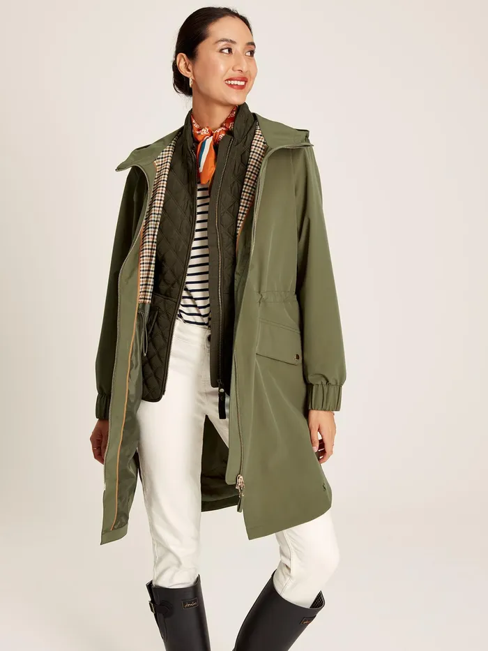 Joules Elmfield 8211 Green Waterproof Raincoat With Hood Women Raincoats