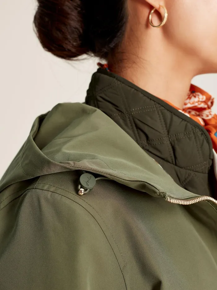 Joules Elmfield 8211 Green Waterproof Raincoat With Hood Women Raincoats