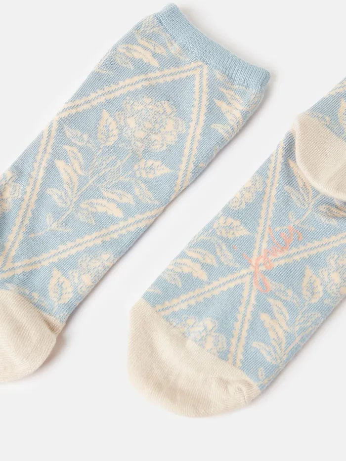 Joules Excellent Everyday 8211 Blue Floral Single Ankle Socks Women Socks and Tights