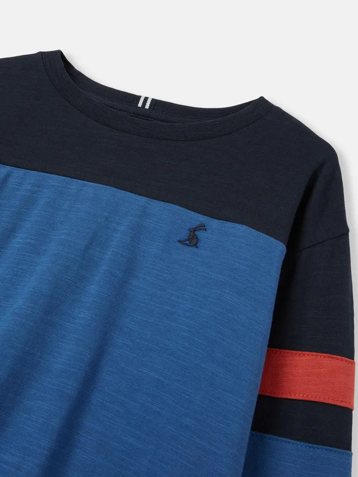 Joules Grayson 8211 Blue Long Sleeve Colourblock TShirt Boys Tops and Tshirts