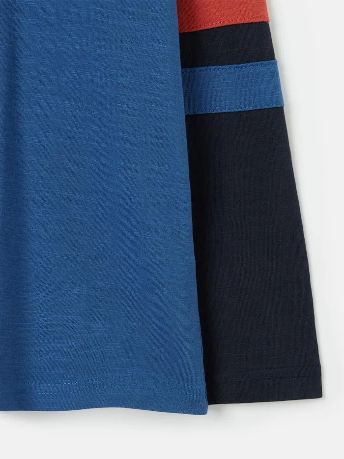 Joules Grayson 8211 Blue Long Sleeve Colourblock TShirt Boys Tops and Tshirts