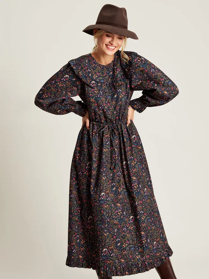 Joules Heidi 8211 Navy Blue Frill Bib Dress Women Dresses