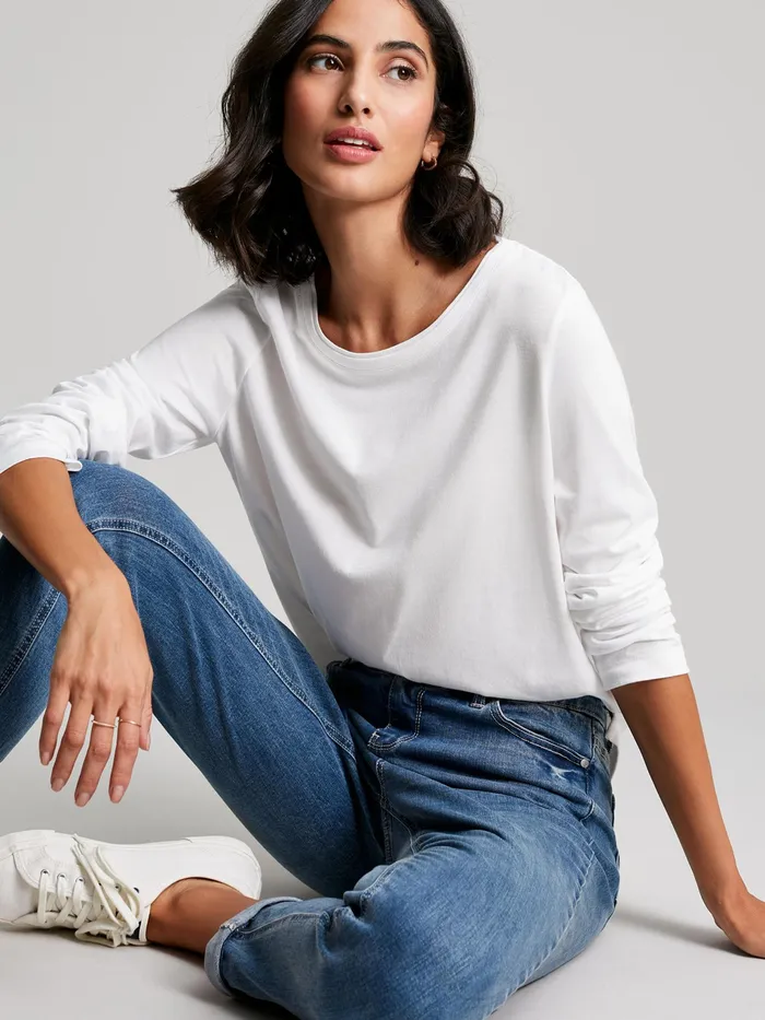 Joules Holly 8211 White Long Sleeve Crew Neck TShirt Women Tops