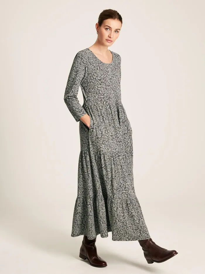 Joules Ivy 8211 Green Leaf Tiered Jersey Dress Women Dresses