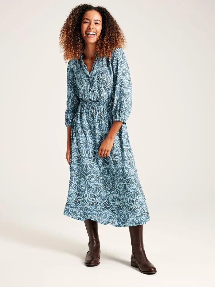 Joules Josie 8211 Blue Frill Waist Dress Women Dresses