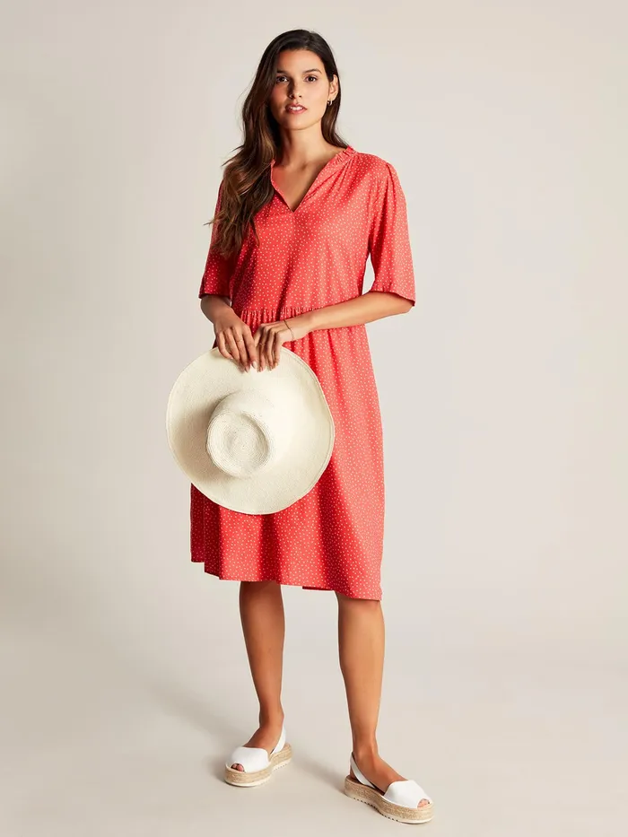 Joules Lotty 8211 Red Frill Neckline Short Dress Women Dresses