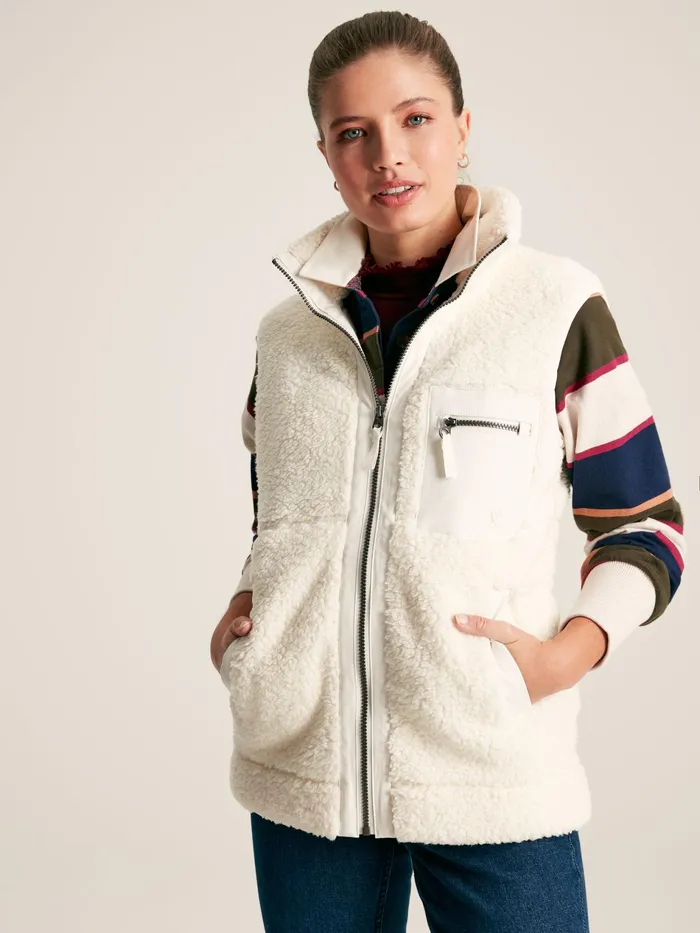 Joules Mallory 8211 Cream Fleece Gilet Women Sweatshirts and Hoodies