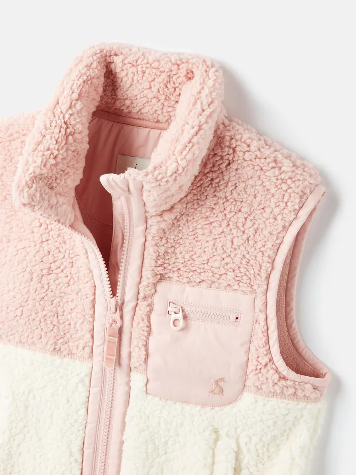 Joules Mallory 8211 PinkCream Fleece Mix Gilet Girls Coats and Jackets
