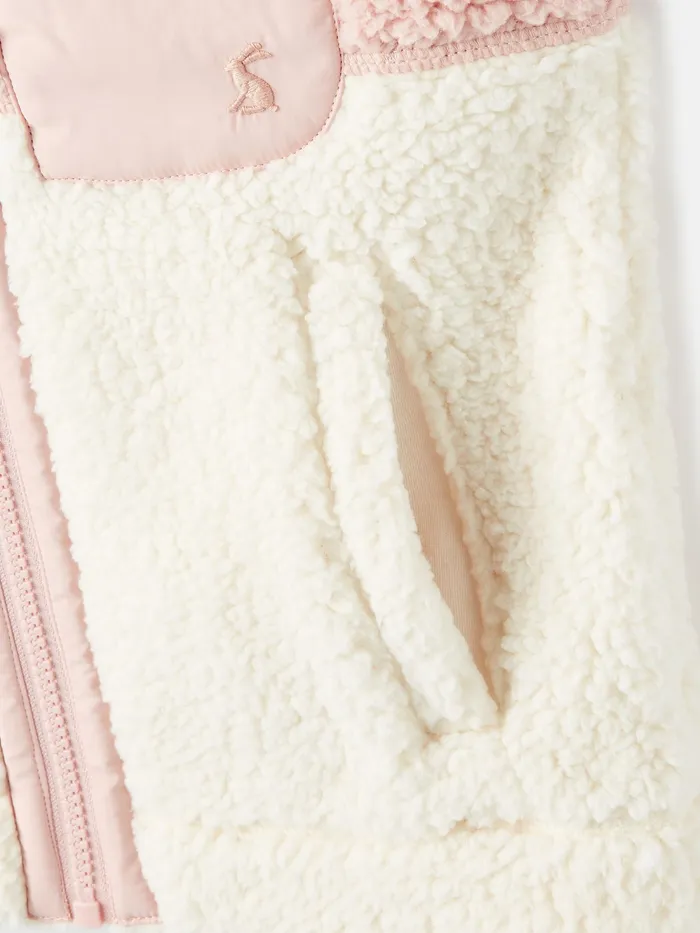 Joules Mallory 8211 PinkCream Fleece Mix Gilet Girls Coats and Jackets