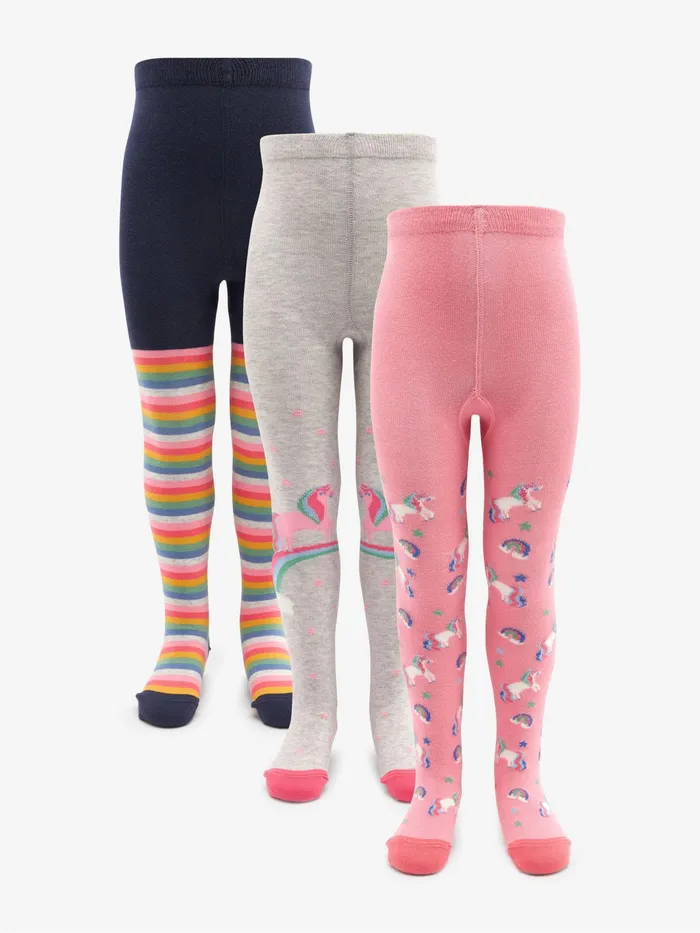 Joules Next Blue Pink And Grey 3 Pack Cotton Rich Unicorn Tights Girls Socks
