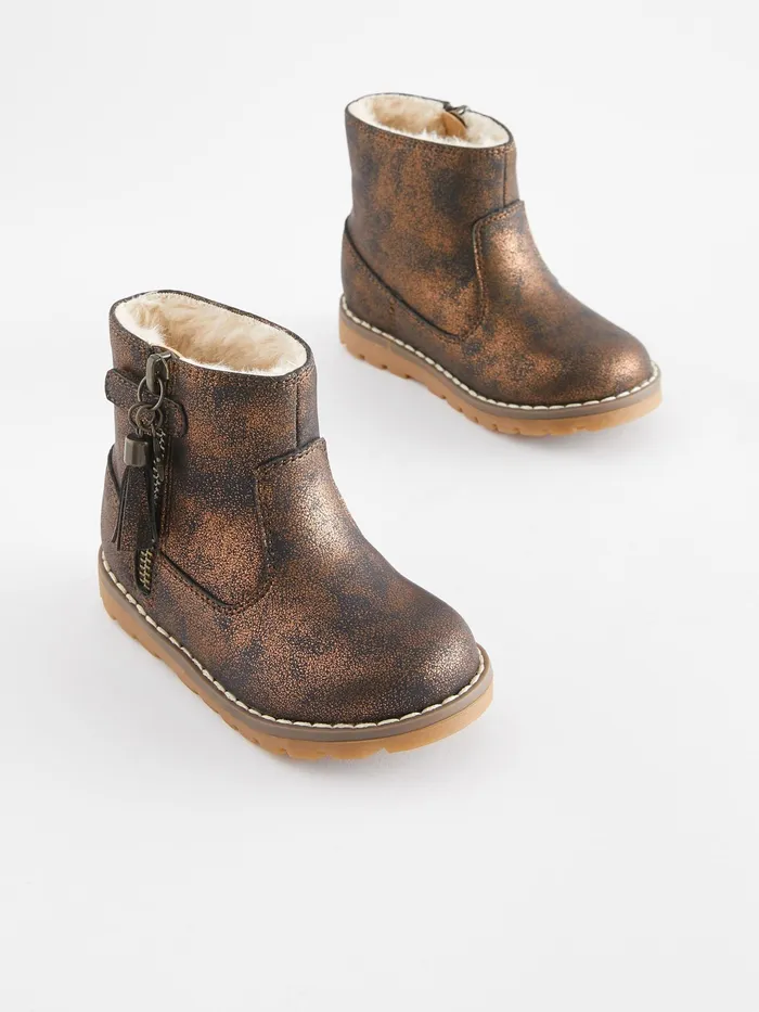 Joules Next Bronze Brown Warm Lined Tassel Detail Zip Boots Girls Boots