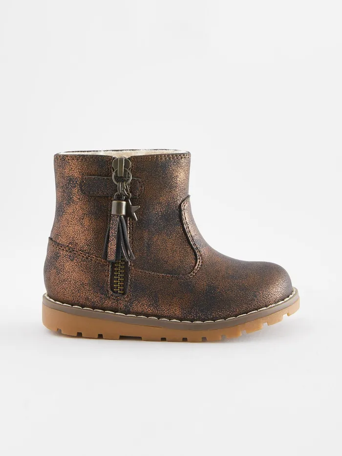 Joules Next Bronze Brown Warm Lined Tassel Detail Zip Boots Girls Boots