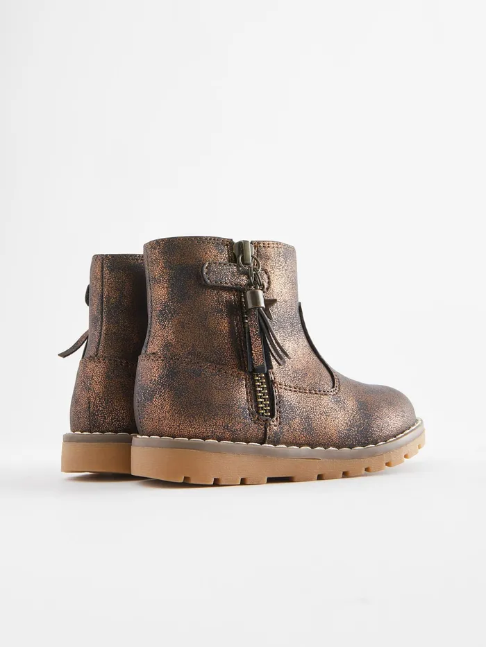 Joules Next Bronze Brown Warm Lined Tassel Detail Zip Boots Girls Boots