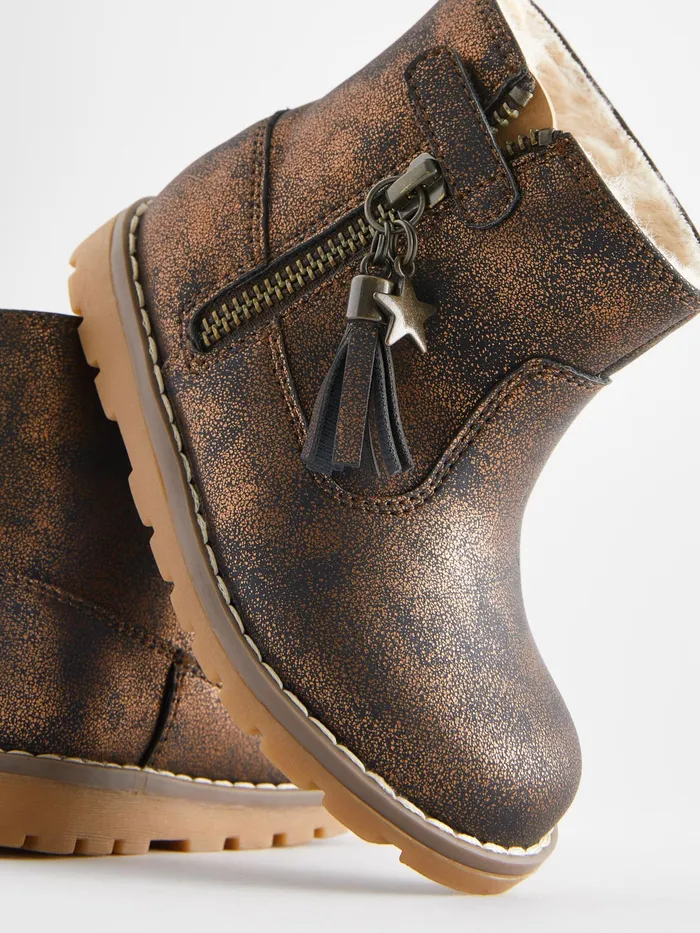 Joules Next Bronze Brown Warm Lined Tassel Detail Zip Boots Girls Boots