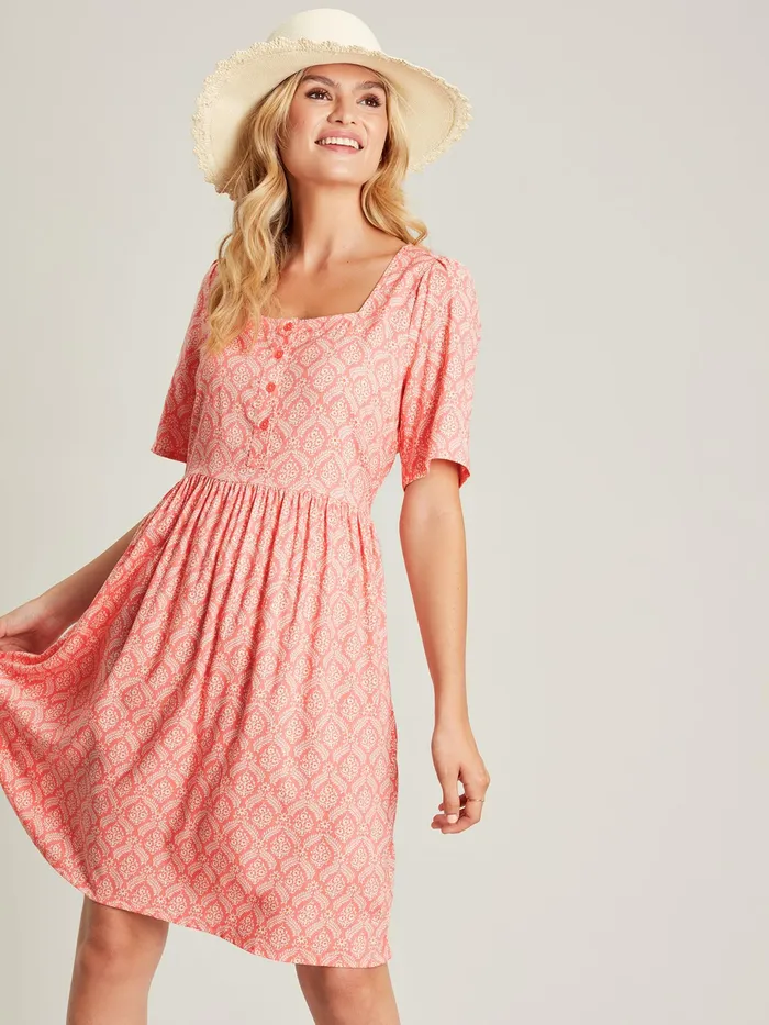 Joules Norah 8211 Pink Square Neck Dress Women Dresses