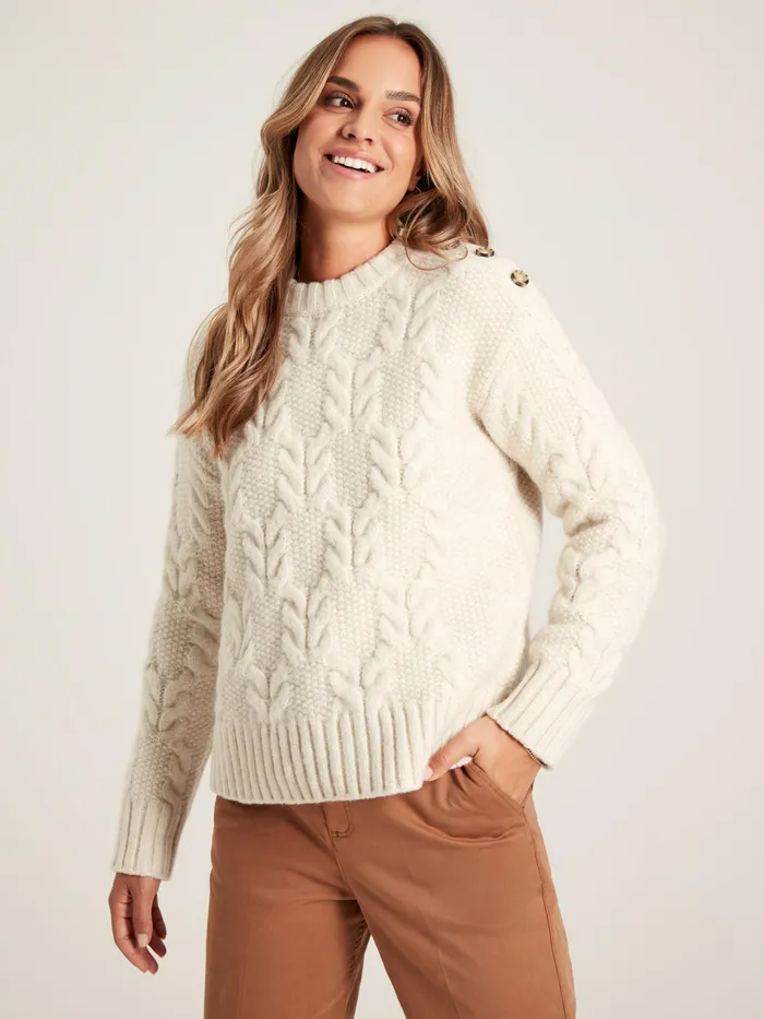 Joules Pippa 8211 Cream Cable Knit Jumper Women Knitwear