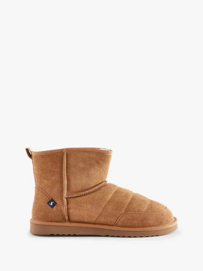Joules Riley 8211 Tan Brown Faux Fur Suede Slipper Boots Women Slippers