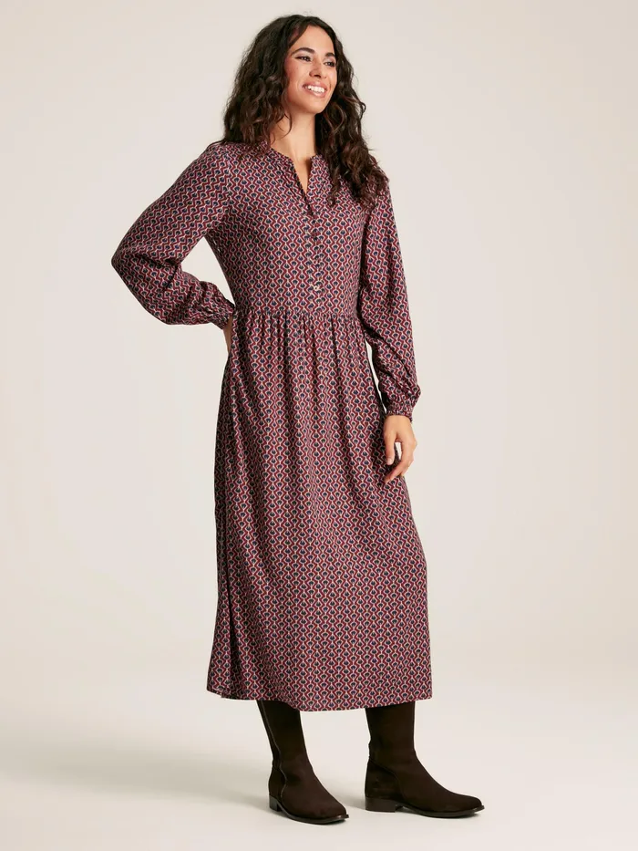 Joules Robyn 8211 Burgundy Red Midi Dress Women Dresses