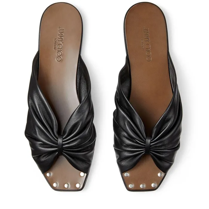 Jupiter Flat Black Nappa Leather Flat Sandals With Knotted Strap Black Women JIMMY CHOO Flats Jupiter Flat Black Nappa Leather Flat Sandals With Knotted Strap Black Women JIMMY CHOO Flats
