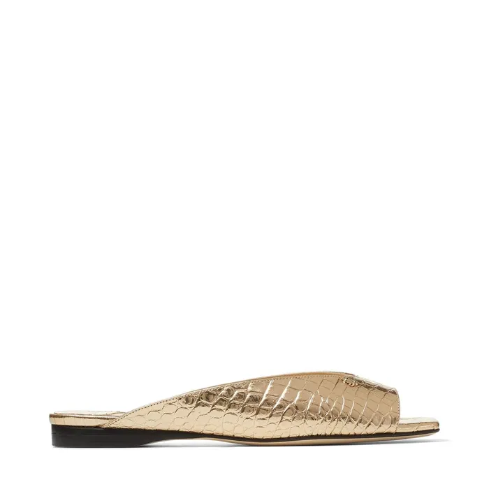 Jynx Flat LightGold Metallic CrocEmbossed Leather Sandals With Jc Emblem Light Gold Women JIMMY CHOO Flats Jynx Flat LightGold Metallic CrocEmbossed Leather Sandals With Jc Emblem Light Gold Women JIMMY CHOO Flats