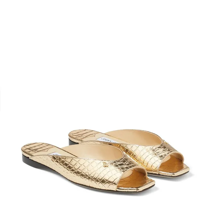 Jynx Flat LightGold Metallic CrocEmbossed Leather Sandals With Jc Emblem Light Gold Women JIMMY CHOO Flats Jynx Flat LightGold Metallic CrocEmbossed Leather Sandals With Jc Emblem Light Gold Women JIMMY CHOO Flats