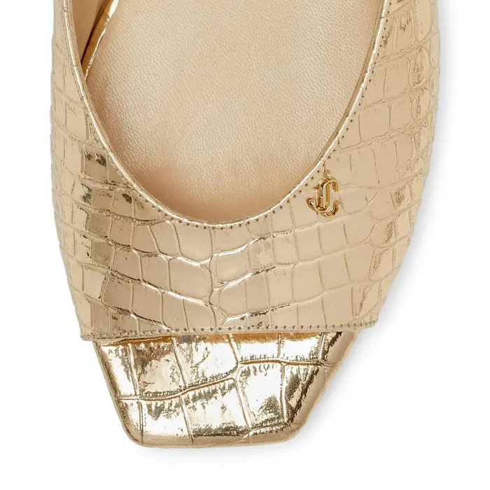 Jynx Flat LightGold Metallic CrocEmbossed Leather Sandals With Jc Emblem Light Gold Women JIMMY CHOO Flats Jynx Flat LightGold Metallic CrocEmbossed Leather Sandals With Jc Emblem Light Gold Women JIMMY CHOO Flats