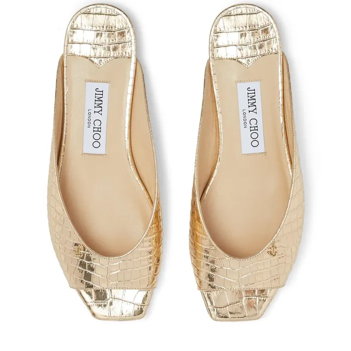 Jynx Flat LightGold Metallic CrocEmbossed Leather Sandals With Jc Emblem Light Gold Women JIMMY CHOO Flats Jynx Flat LightGold Metallic CrocEmbossed Leather Sandals With Jc Emblem Light Gold Women JIMMY CHOO Flats