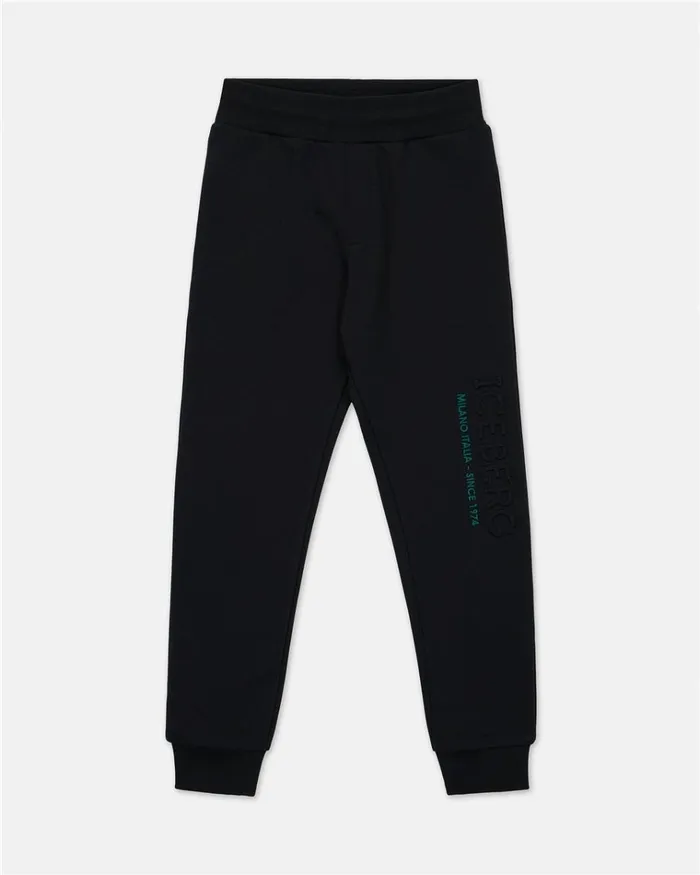 Kids BOY FW24 Iceberg Black Joggerstyle Trousers With Logo
