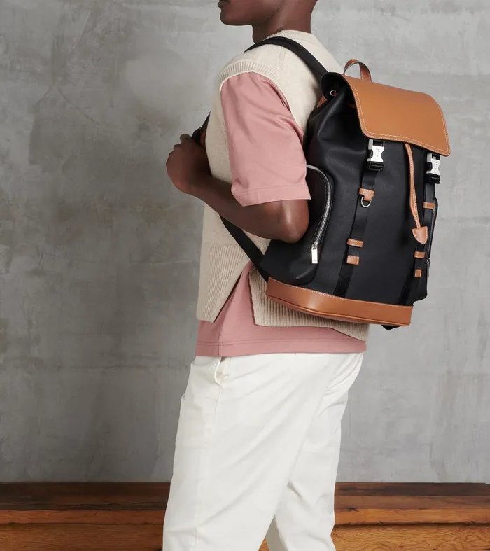 Le Tanneur Backpacks WomenMen Backpack With Flap Closure In Coated Canvas Black Brown